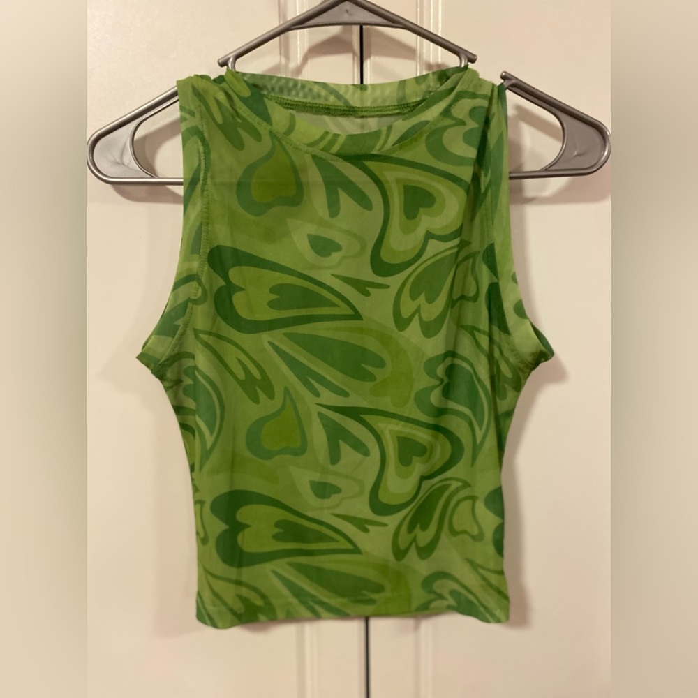 Green Mesh Heart Crop Top